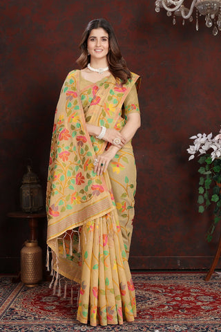 Beige Soft Cotton Jamdani Saree