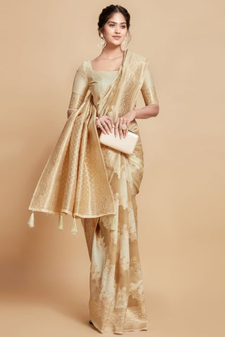 Beige Jamdani Banarasi Saree