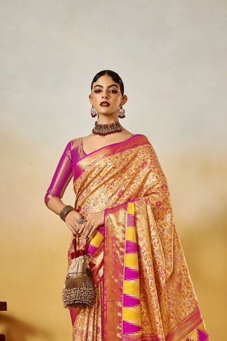 Beige Dharmavaram Silk Saree