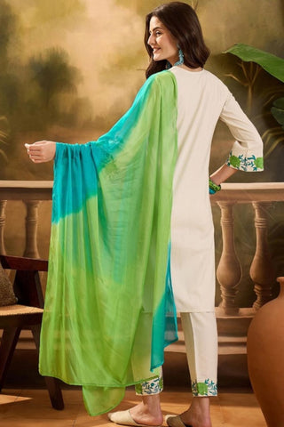 Beige Viscose With Embroidery Kurta Set_Kumari Sarees