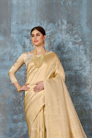 Beige Kanjeevaram Handloom Silk Saree