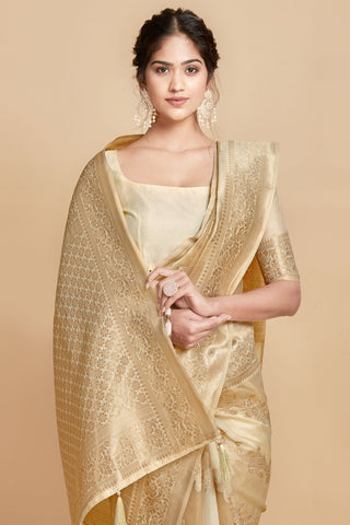 Beige Jamdani Banarasi Saree