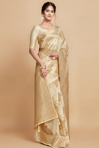 Beige Jamdani Banarasi Saree