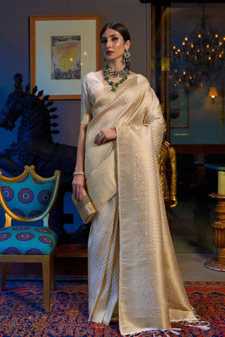 BEIGE KANJEEVARAM HANDLOOM SILK SAREE 