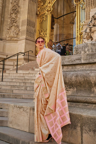 Beige Handloom Weaving Khadi Silk Saree