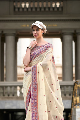 BEIGE SOFT LINEN COTTON SAREE