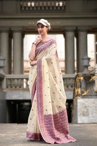 BEIGE SOFT LINEN COTTON SAREE