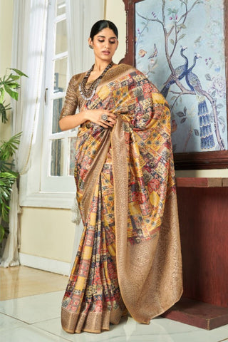 Beige Satin Silk With Zari Weaving Border Saree