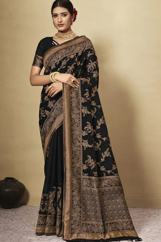 Black Chanderi Cotton Saree