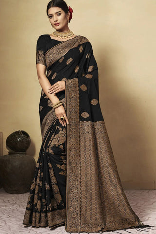 Black Chanderi Cotton Saree