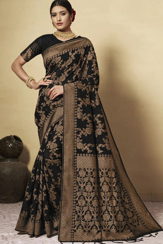 Black Chanderi Cotton Saree