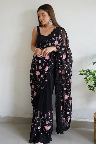 BLACK GEORGETTE SILK SAREE