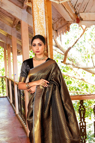 BLACK KANJEEVARAM HANDLOOM SILK SAREE 