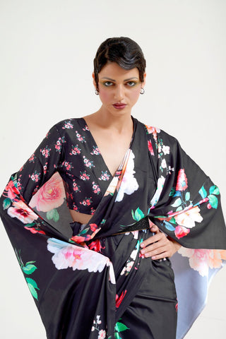 Black Digital Printed Soft Creep Saree