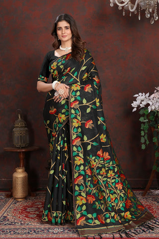 Black Soft Cotton Jamdani Saree