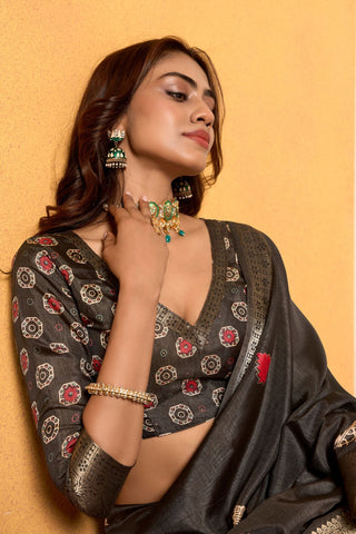 BLACK SOFT DOLA SILK SAREE