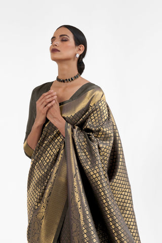 BLACK KANJEEVARAM HANDLOOM SILK SAREE 