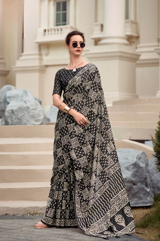 Black Pure Mulmul Silk Saree