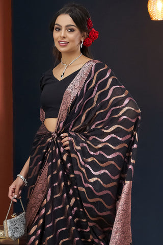 Black Handloom Weaving Silk With Zari Saree_Kumari Sarees