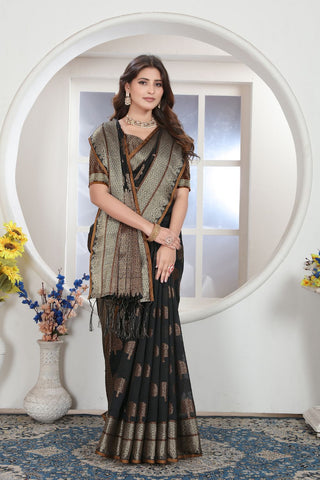 BLACK CHANDERI COTTON SAREE