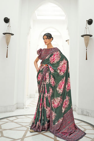 BLACK PURE SILK CREEP SAREE