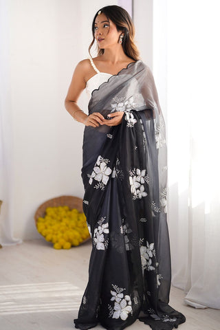 Black Chiffon Silk Saree_Kumari Sarees