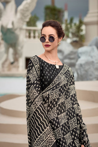 Black Pure Mulmul Silk Saree