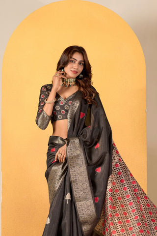 BLACK SOFT DOLA SILK SAREE