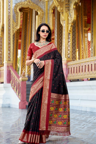 Black Tusser Handloom Silk Saree_Kumari Sarees