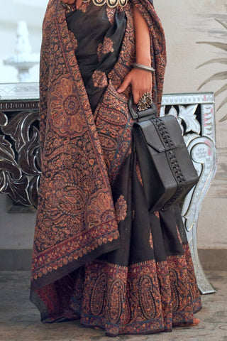 BLACK MODAL HEAVY KASHMIRI HANDLOOM WEAVING SAREE