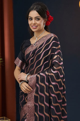 Black Handloom Weaving Silk With Zari Saree_Kumari Sarees