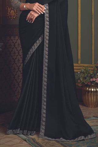 Black Soft Glass Silk Saree