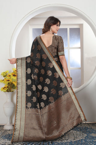 BLACK CHANDERI COTTON SAREE