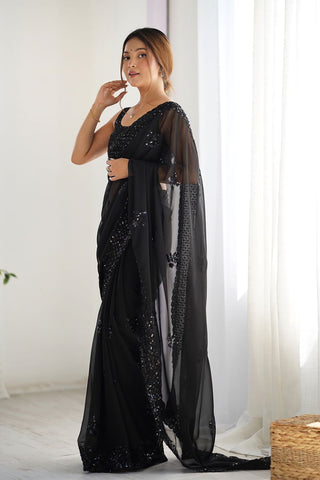 Black Georgette Silk Saree_Kumari Sarees