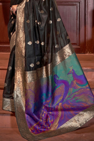 BLACK MODAL HANDLOOM WEAVING SAREE