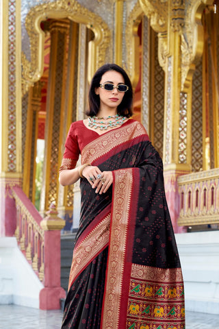 Black Tusser Handloom Silk Saree_Kumari Sarees