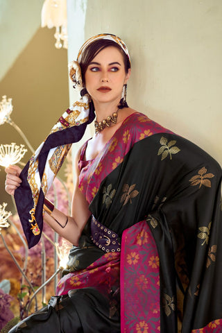 Black Soft Silk Ikkat Border Saree