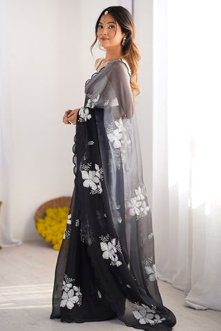 Black Chiffon Silk Saree
