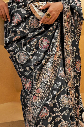 BLACK CHIKANKARI LUCKNOWI WEAVING SAREE