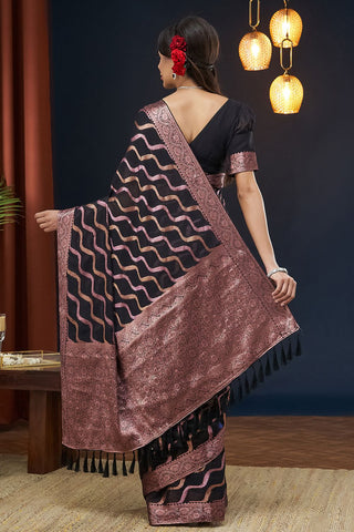Black Handloom Weaving Silk With Zari Saree_Kumari Sarees