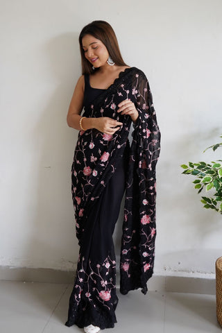 BLACK GEORGETTE SILK SAREE