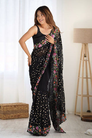 Black Soft Georgette Saree_Kumari Sarees