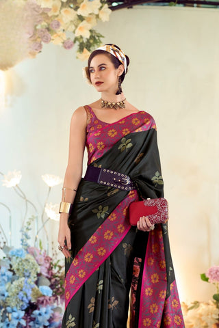 Black Soft Silk Ikkat Border Saree_Kumari Sarees