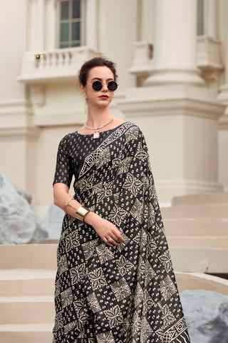 Black Pure Mulmul Silk Saree