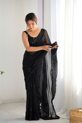Black Georgette Silk Saree_Kumari Sarees