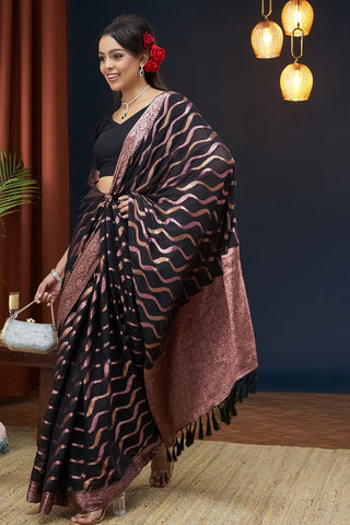 Black Handloom Weaving Silk With Zari Saree_Kumari Sarees