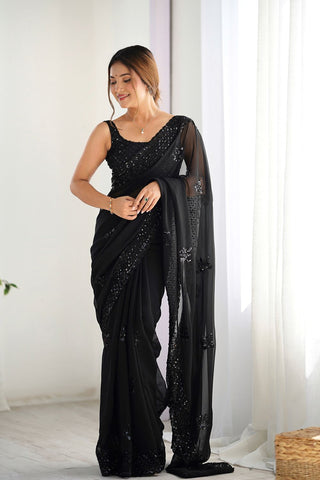 Black Georgette Silk Saree_Kumari Sarees