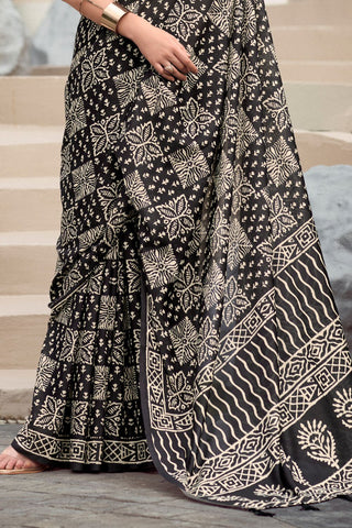 Black Pure Mulmul Silk Saree