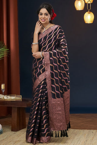 Black Handloom Weaving Silk With Zari Saree_Kumari Sarees