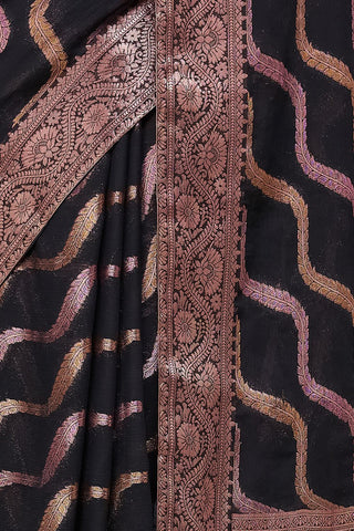 Black Handloom Weaving Silk With Zari Saree_Kumari Sarees